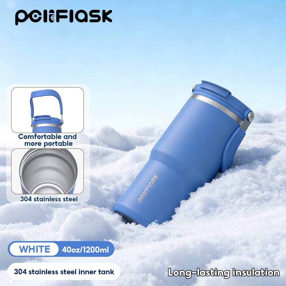 Peliflask 30/40oz Stainless Steel Thermos Portable Double-straw Cup Suitable For Outdoor