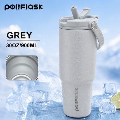 Peliflask 30oz Insulated Tumbler with Soft Carry Handle and Flip Straw Lid