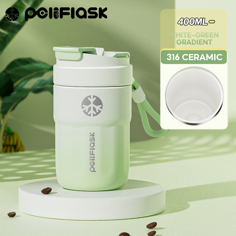 Peliflask Ceramic Lined Insulated Coffee Mug with Lid – 316 Stainless Steel Vacuum Travel Mug 400ml / 550ml