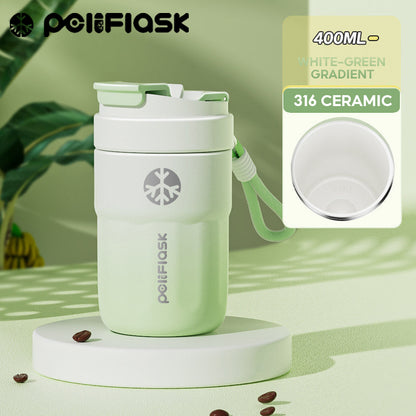 Peliflask Ceramic Lined Insulated Coffee Mug with Lid – 316 Stainless Steel Vacuum Travel Mug 400ml / 550ml