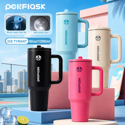 Peliflask 40oz Ice Tyrant Stainless Steel Insulated Tumbler with Handle &amp; Straw Lid – 1200ml Large Capacity Car Cup for Cold &amp; Hot Drinks