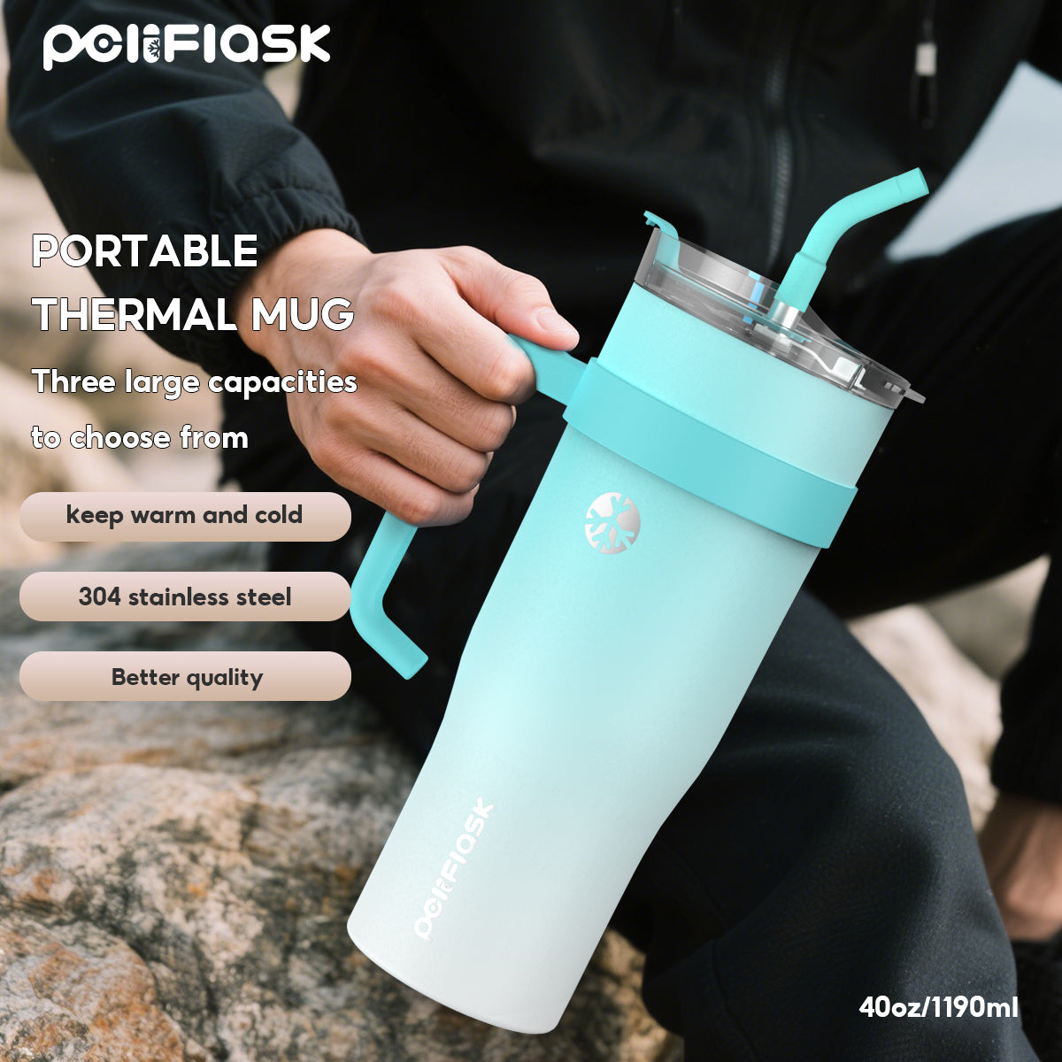 Peliflask 40oz Stainless Steel Tumbler With Handle – Vacuum Insulated Coffee Mug