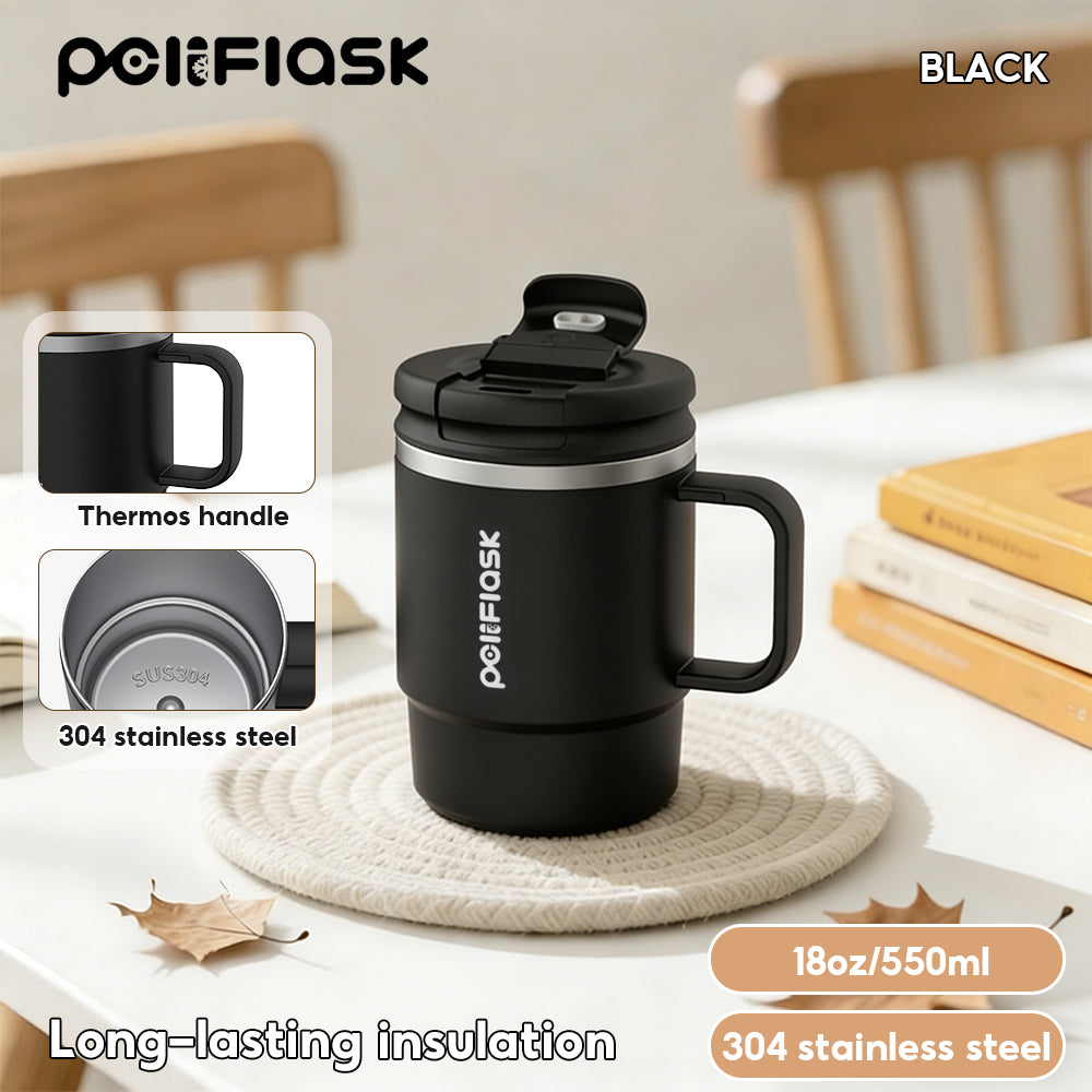Peliflask 18oz Stainless Steel Coffee Mug Insulated Cup Vacuum Mug Office Mug Leakproof With Handle