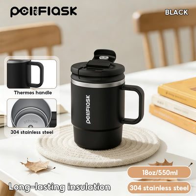 Peliflask 18oz Stainless Steel Coffee Mug with Handle – Leakproof Insulated Office Cup