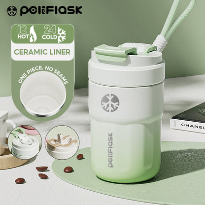 Peliflask Ceramic Lined Insulated Coffee Mug with Lid – 316 Stainless Steel Vacuum Travel Mug 400ml / 550ml