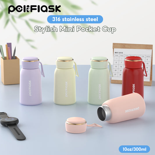 Peliflask 10oz Mini Vacuum Flask – Portable Pocket Insulated Water Bottle Leakproof Travel Mug