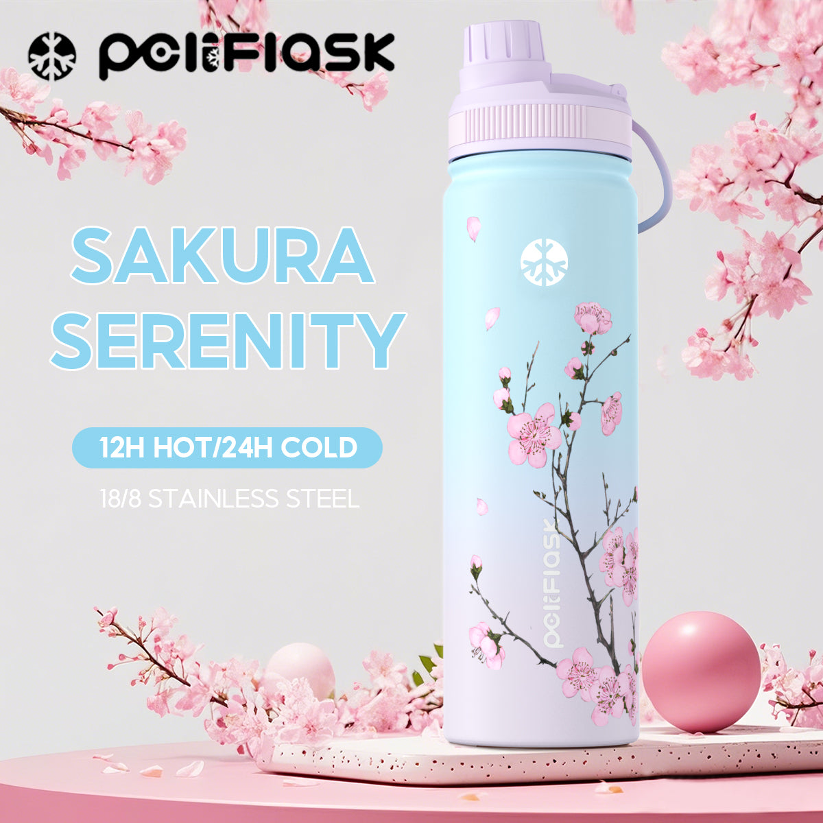 Peliflask Sakura Spring Blossom Tumbler – Aesthetic Vacuum Insulated Water Bottle