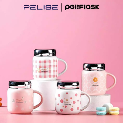 Peliflask 400ML Checkered Mirror Ceramic Mug – Cute Coffee Cup for Office, Breakfast & Daily Use