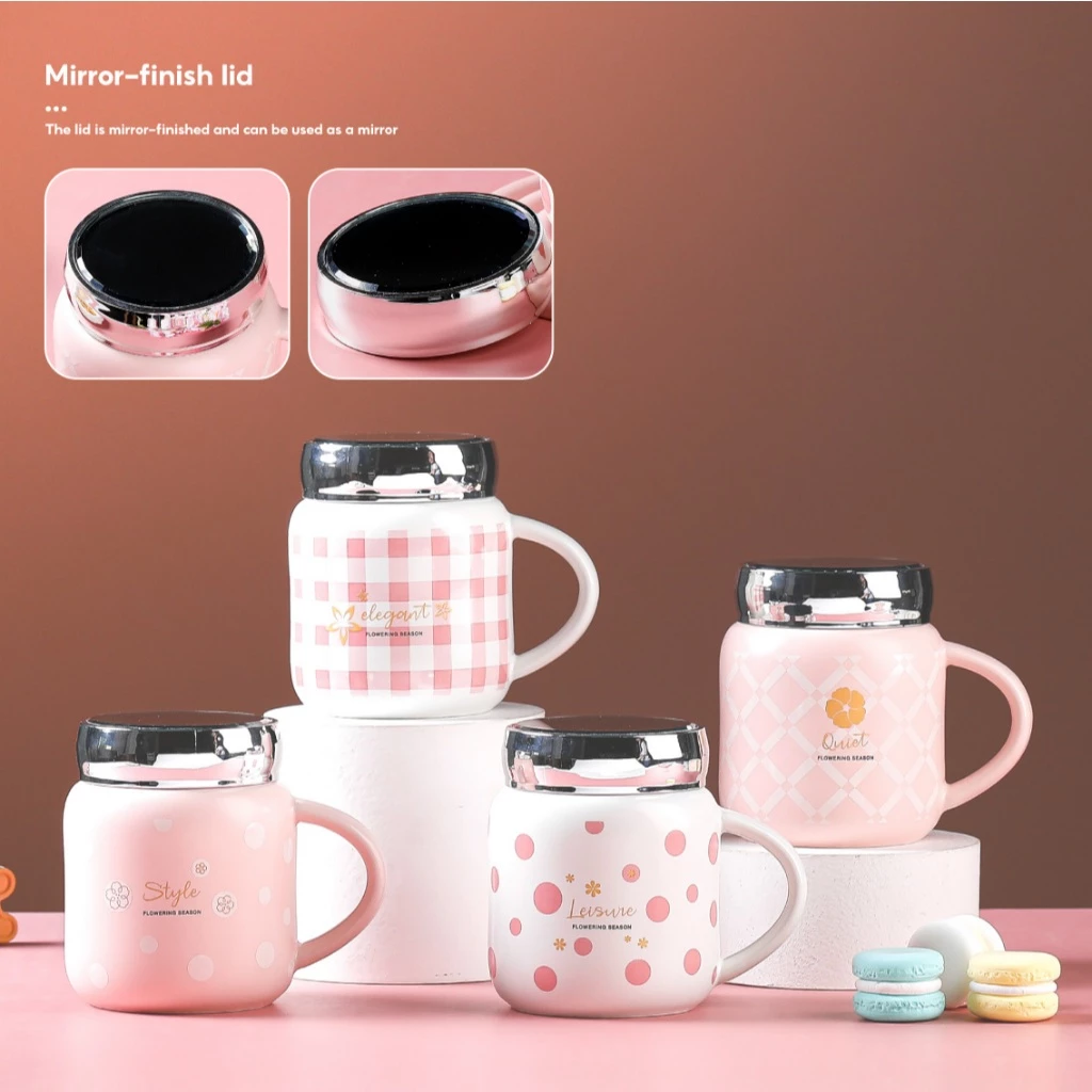 Peliflask 400ML Checkered Mirror Ceramic Mug – Cute Coffee Cup for Office, Breakfast & Daily Use