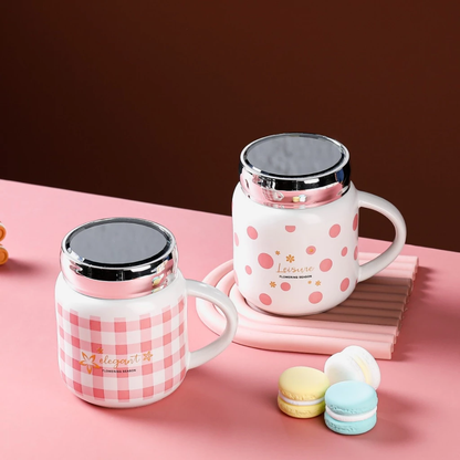 Peliflask 400ML Checkered Mirror Ceramic Mug – Cute Coffee Cup for Office, Breakfast & Daily Use