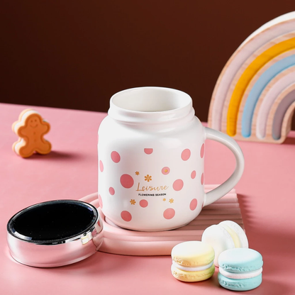 Peliflask 400ML Checkered Mirror Ceramic Mug – Cute Coffee Cup for Office, Breakfast & Daily Use