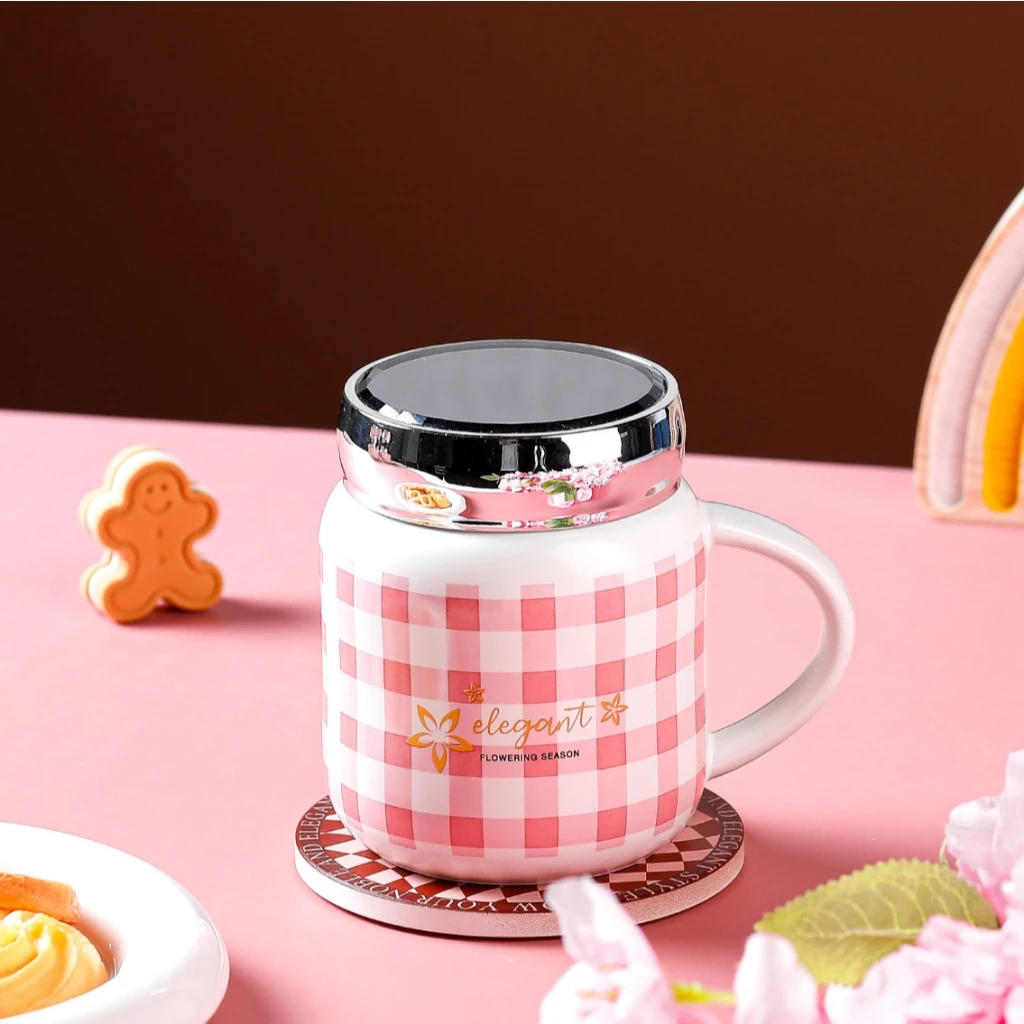 Peliflask 400ML Checkered Mirror Ceramic Mug – Cute Coffee Cup for Office, Breakfast & Daily Use
