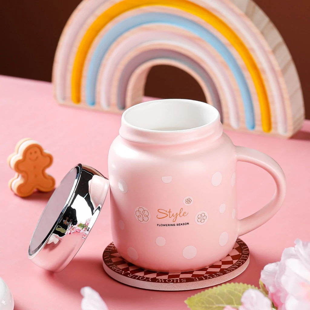 Peliflask 400ML Checkered Mirror Ceramic Mug – Cute Coffee Cup for Office, Breakfast & Daily Use