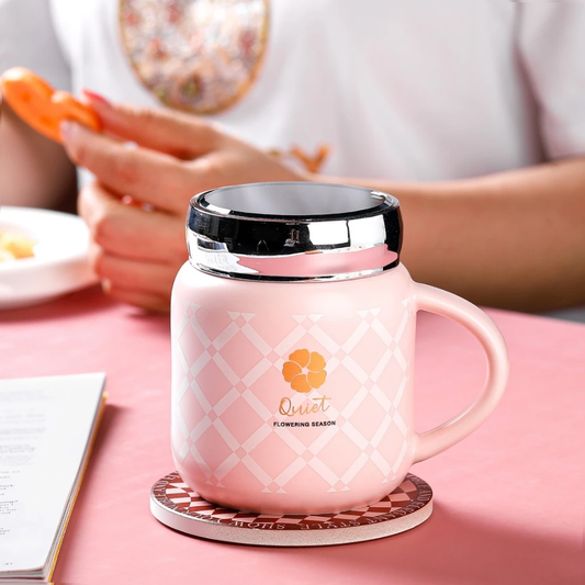 Peliflask 400ML Checkered Mirror Ceramic Mug – Cute Coffee Cup for Office, Breakfast & Daily Use