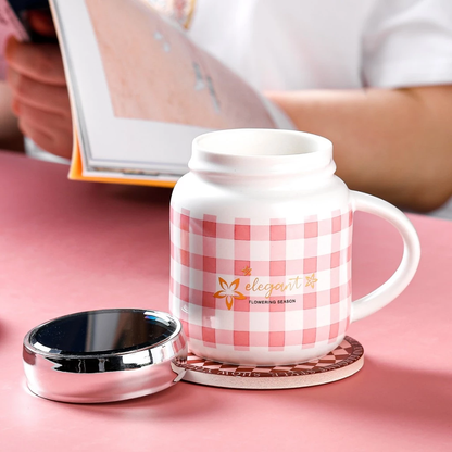 Peliflask 400ML Checkered Mirror Ceramic Mug – Cute Coffee Cup for Office, Breakfast & Daily Use