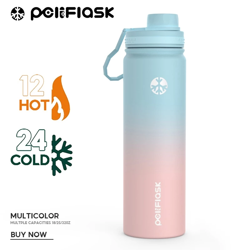 Peliflask Aqua Flask Tumbler 18oz/22oz – Vacuum Insulated Stainless Steel Water Bottle with Spout Lid & Foldable Handle