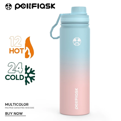 Peliflask Aqua Flask Tumbler 18oz/22oz – Vacuum Insulated Stainless Steel Water Bottle with Spout Lid & Foldable Handle