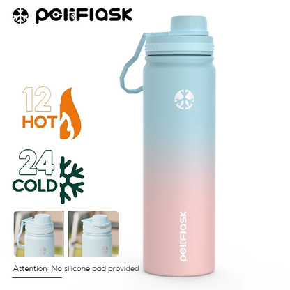 Peliflask Aqua Flask Tumbler 18oz/22oz – Vacuum Insulated Stainless Steel Water Bottle with Spout Lid & Foldable Handle