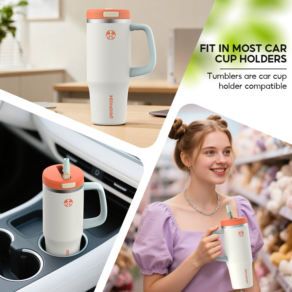 Peliflask 32oz Stainless Steel Insulated Tumbler with Foldable Straw & Handle – Leakproof Travel Cup