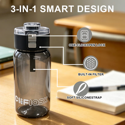 Peliflask 550ML Flip-Top Water Bottle – Leakproof Portable Drinking Bottle with Built-In Filter & Silicone Strap