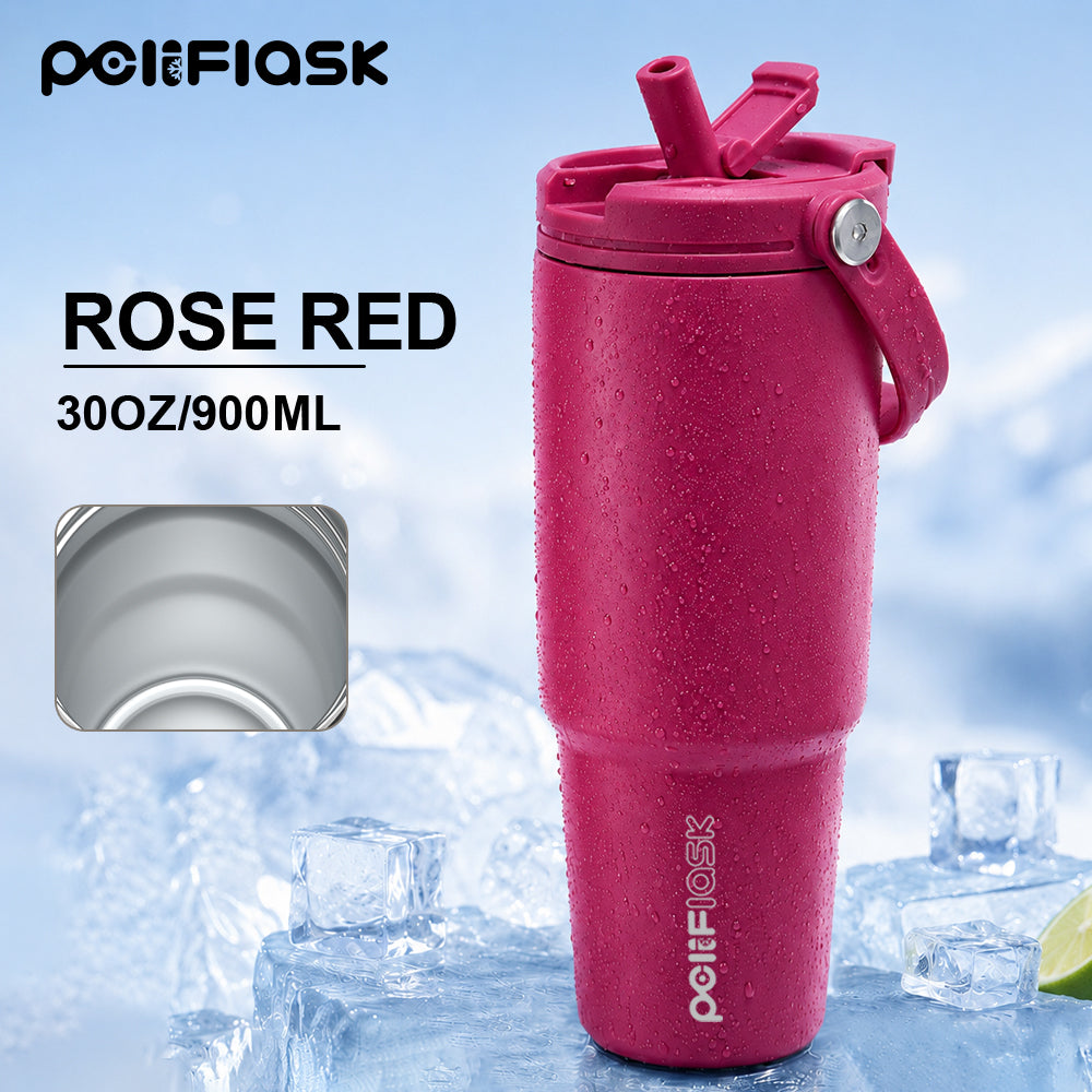 Peliflask 30oz Insulated Tumbler with Soft Carry Handle and Flip Straw Lid