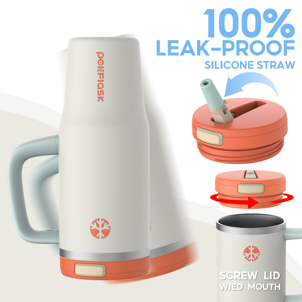 Peliflask 32oz Stainless Steel Insulated Tumbler with Foldable Straw & Handle – Leakproof Travel Cup