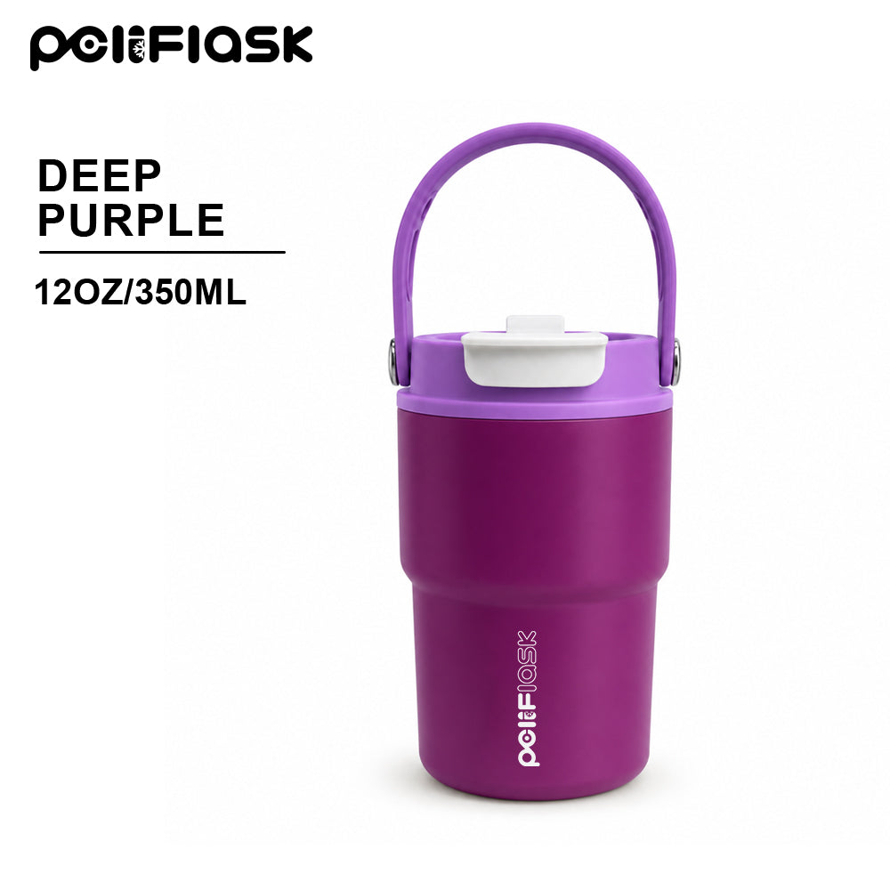 Peliflask 12oz Ceramic Coffee Mug with Soft Handle & Sip/Straw Lid – Portable Cup for Office & Home