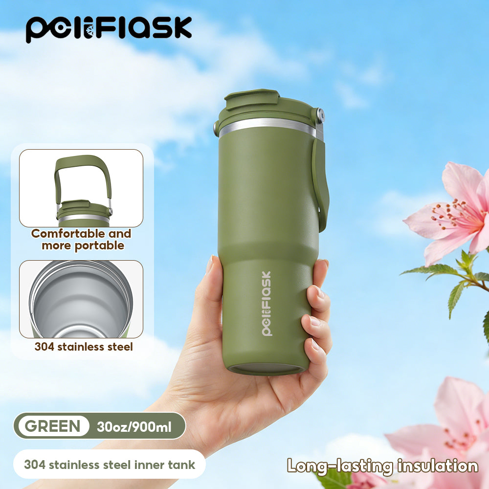 Peliflask 30/40oz Stainless Steel Thermos Portable Double-straw Cup Suitable For Outdoor