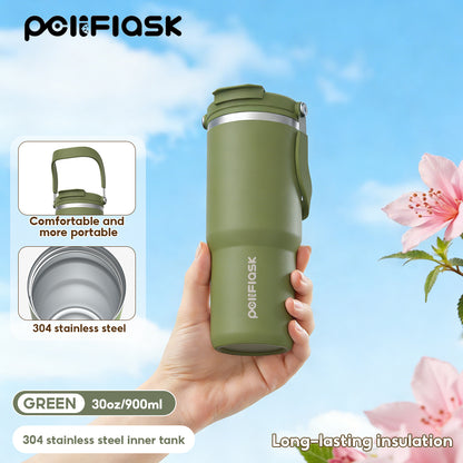 Peliflask 30/40oz Stainless Steel Thermos Portable Double-straw Cup Suitable For Outdoor