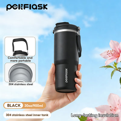 Peliflask 30/40oz Insulated Water Bottle with Dual Straw – Large Capacity Portable Tumbler for Outdoor