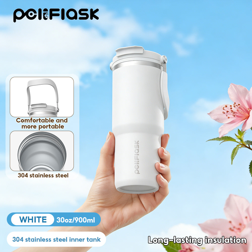 Peliflask 30/40oz Stainless Steel Thermos Portable Double-straw Cup Suitable For Outdoor