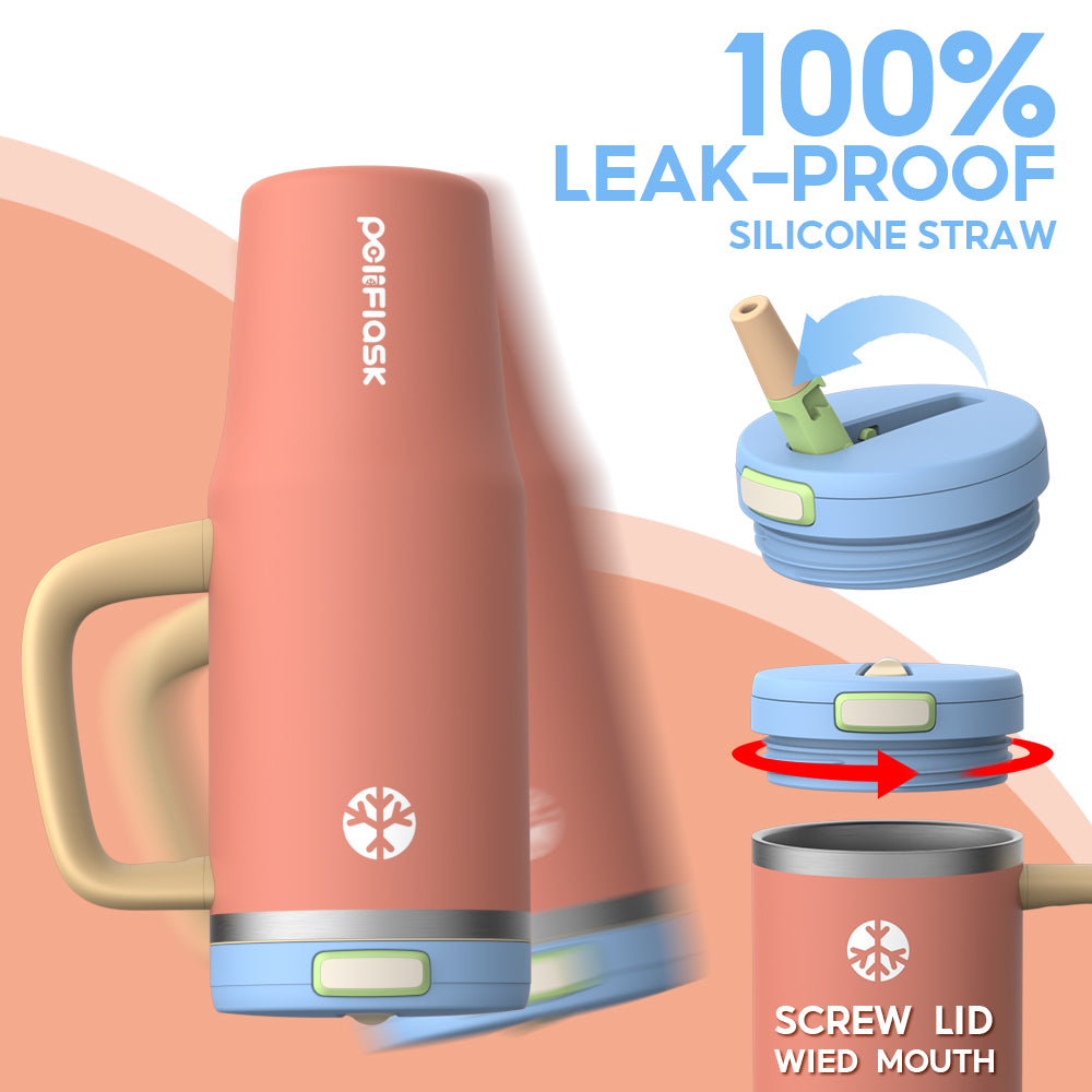 Peliflask 32oz Stainless Steel Insulated Tumbler with Foldable Straw & Handle – Leakproof Travel Cup