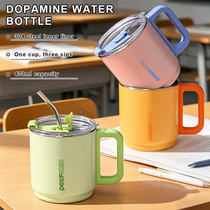 Peliflask 15oz Dopamine Stainless Steel Coffee Mug with Handle & Straw – Insulated Tumbler for Office, Home & Travel