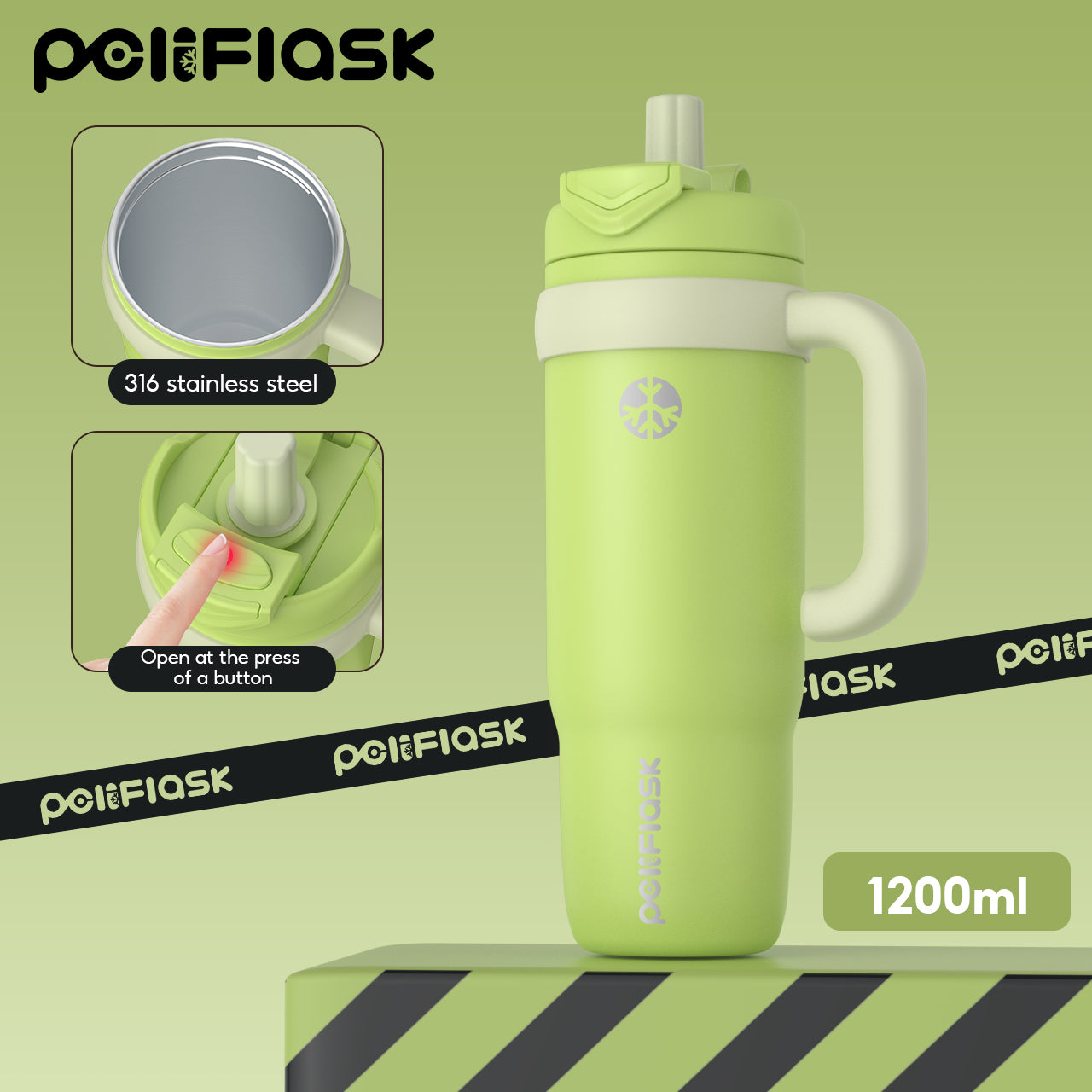 Peliflask 40oz Stainless Steel Tumbler – Vacuum Insulated Water Bottle with Straw Lid & Handle