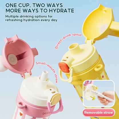 Peliflask 600ml Cute Insulated Straw Cup – Pop-Up Lid Leakproof Tumbler with Strap (Hot & Cold)