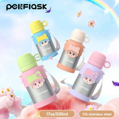 Peliflask 500ml Children's Cartoon Water Kettle Portable Outdoor Kettle Tumbler With Straw And Lid