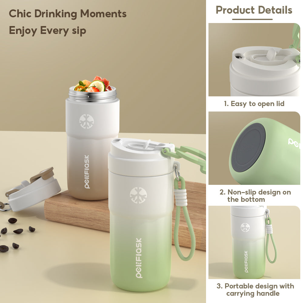 Peliflask Ceramic Lined Insulated Coffee Mug with Lid – 316 Stainless Steel Vacuum Travel Mug 400ml / 550ml