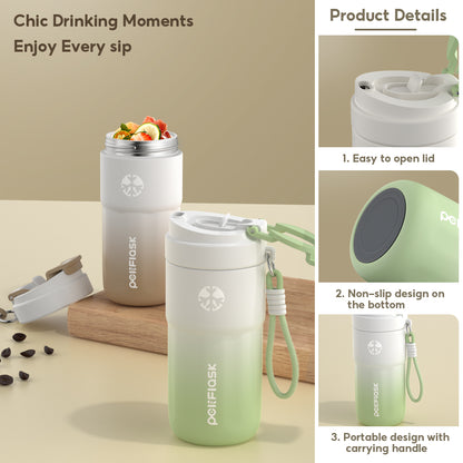 Peliflask Ceramic Lined Insulated Coffee Mug with Lid – 316 Stainless Steel Vacuum Travel Mug 400ml / 550ml