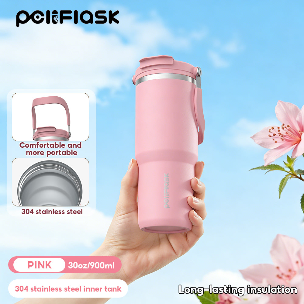 Peliflask 30/40oz Stainless Steel Thermos Portable Double-straw Cup Suitable For Outdoor