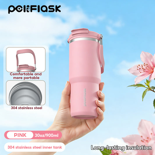 Peliflask 30/40oz Stainless Steel Thermos Portable Double-straw Cup Suitable For Outdoor