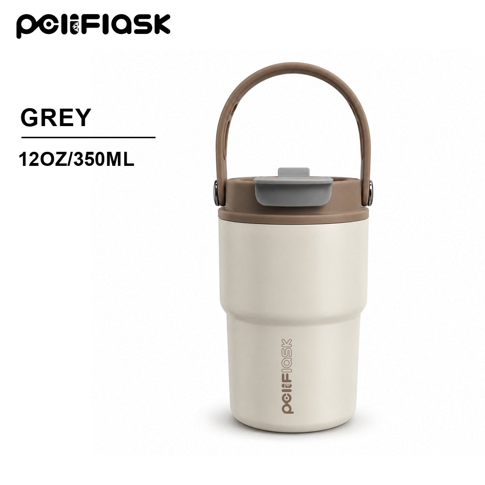 Peliflask 12oz Ceramic Coffee Mug with Soft Handle & Sip/Straw Lid – Portable Cup for Office & Home