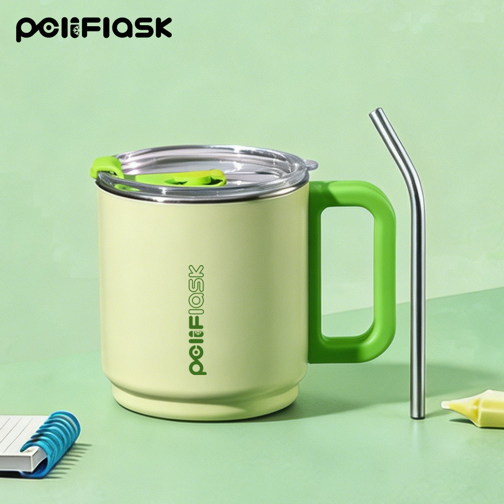 Peliflask 15oz Dopamine Stainless Steel Coffee Mug with Handle & Straw – Insulated Tumbler for Office, Home & Travel