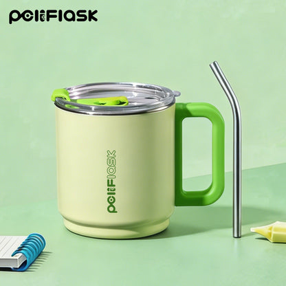 Peliflask 15oz Dopamine Stainless Steel Coffee Mug with Handle & Straw – Insulated Tumbler for Office, Home & Travel