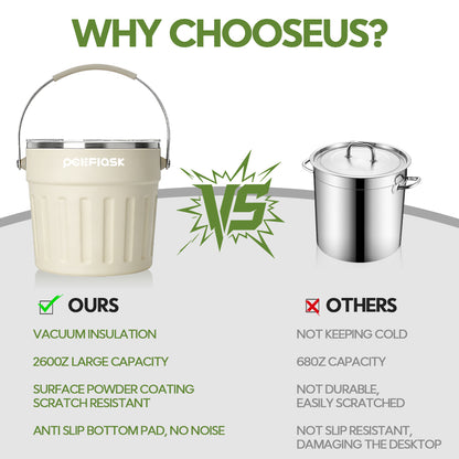 Peliflask 7.7L Large Capacity Stainless Steel Ice Bucket With Ice Shovel/Ice Clamping&Bar