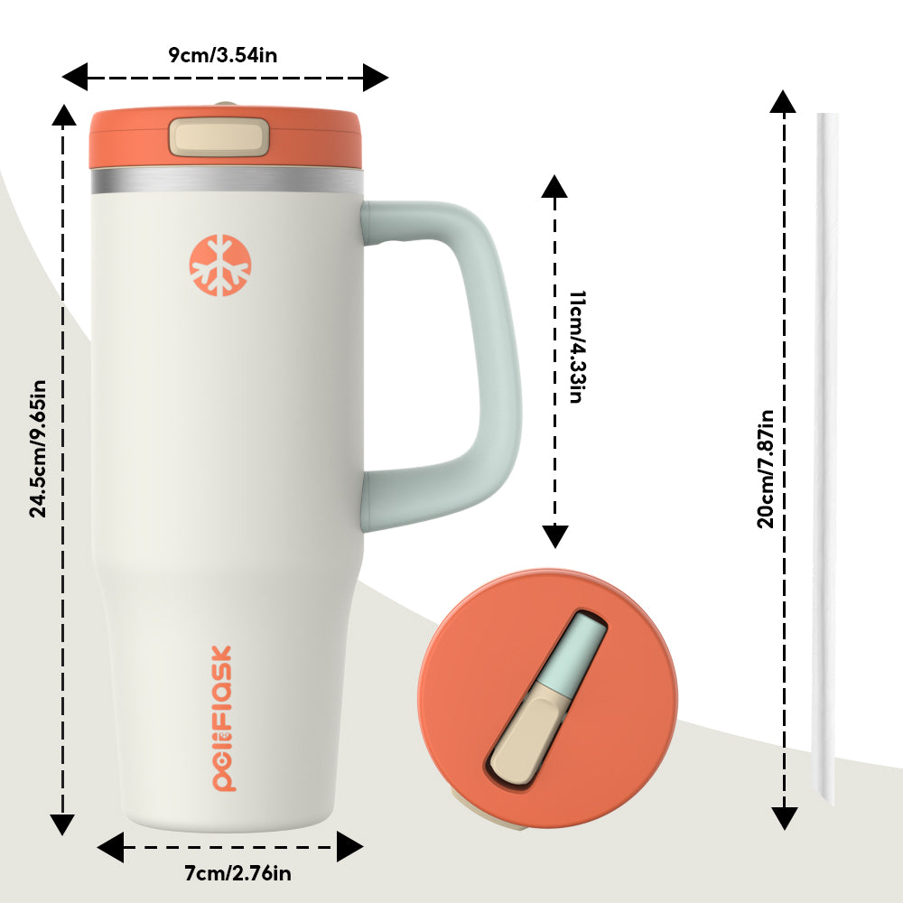 Peliflask 32oz Stainless Steel Insulated Tumbler with Foldable Straw & Handle – Leakproof Travel Cup