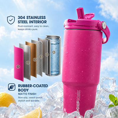Peliflask 30oz Insulated Tumbler with Soft Carry Handle and Flip Straw Lid