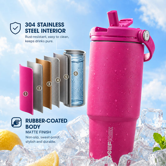 Peliflask 30oz Insulated Tumbler with Soft Carry Handle and Flip Straw Lid