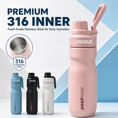 Peliflask 18oz 316 Stainless Steel Insulated Sport Bottle with Foldable Handle – 540ml Portable Travel Water Bottle