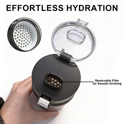 Peliflask 550ML Flip-Top Water Bottle – Leakproof Portable Drinking Bottle with Built-In Filter & Silicone Strap