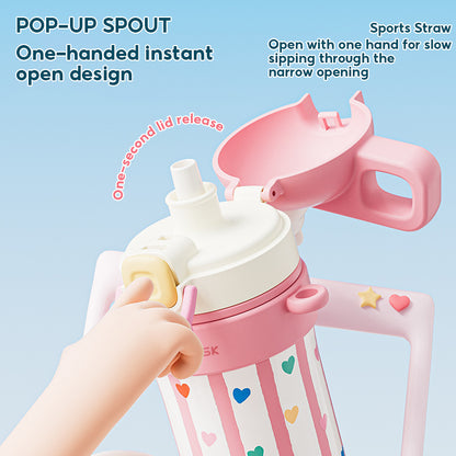 Peliflask 600ml Cute Insulated Straw Cup – Pop-Up Lid Leakproof Tumbler with Strap (Hot & Cold)